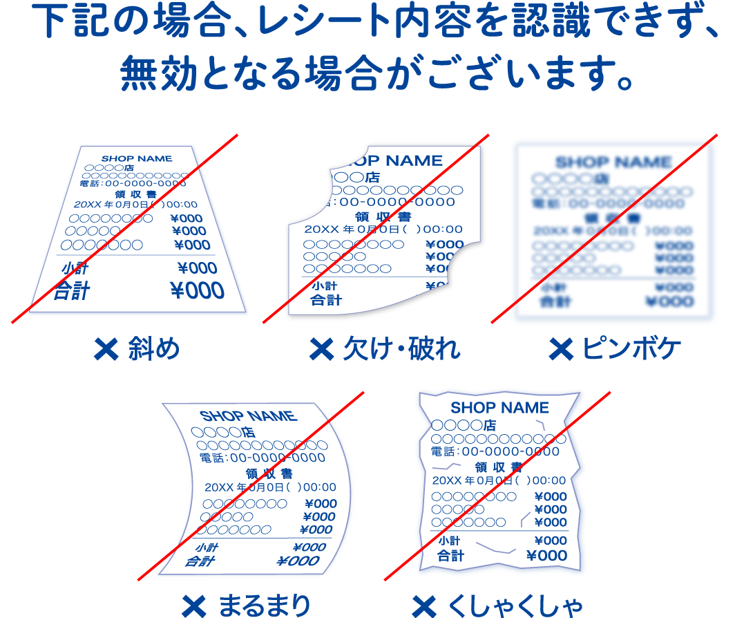 下記の場合、内容を認識できず無効となる場合がございます